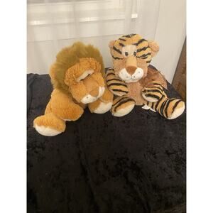 Lot 2 Best Made Toys Puppet Tiger Lion Floppy Plush Striped Stuffed Animal